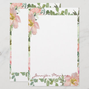 Personalisierte rosa Wasserfarbenflora Briefpapier