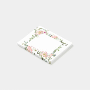 Personalisierte rosa Wasserfarbenflora Post-it Klebezettel