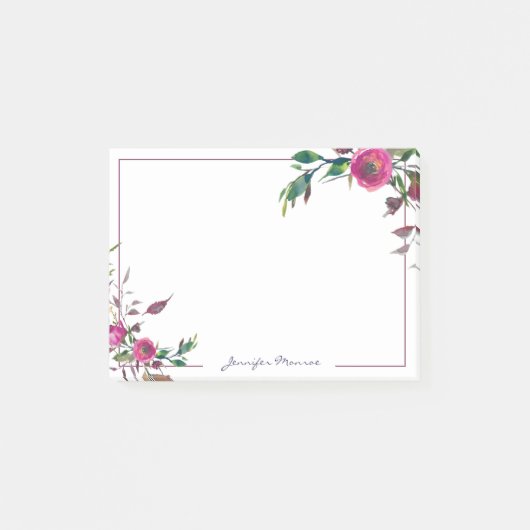 Personalisierte rosa Wasserfarbenrosen Post-it Klebezettel (Vorderseite)