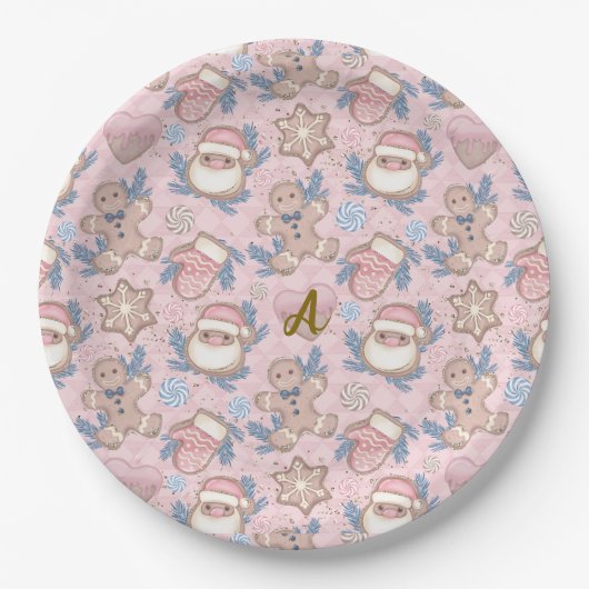 Personalisierte Rosa Weihnachtskekse Pappteller (Vorderseite)