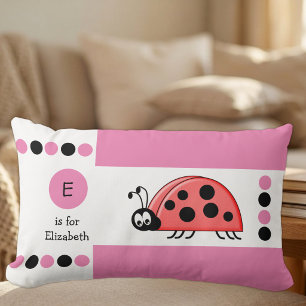 Personalisierte Rosa-Weiße-Ladybird-Kindermonogram Lendenkissen