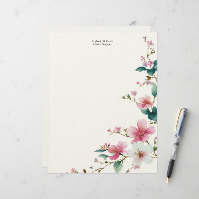 Personalisierte rosa weiße Wildblumen Blumen  Briefbogen (Vorderseite/Rückseite Beispiel)