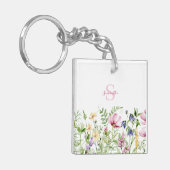 Personalisierte rosa Wildblume Schlüsselanhänger (Vorderseite links)