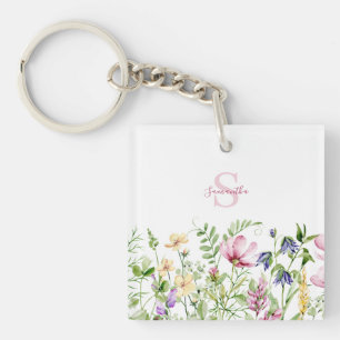 Personalisierte rosa Wildblume Schlüsselanhänger