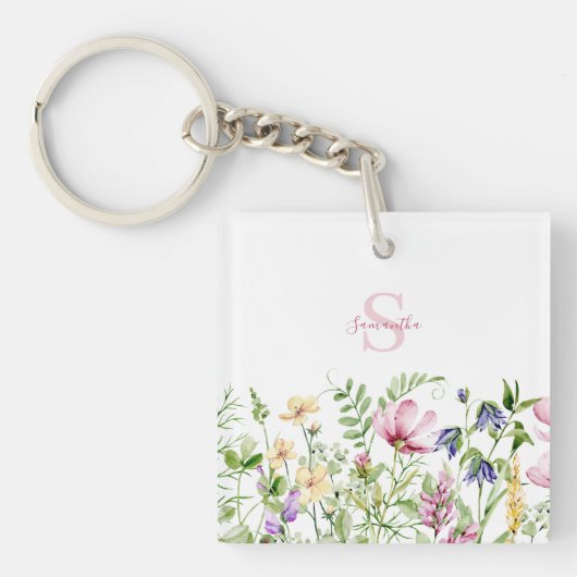 Personalisierte rosa Wildblume Schlüsselanhänger (Vorderseite)