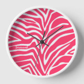 Personalisierte rosa Zebra-Wanduhr Uhr (Vorderseite)