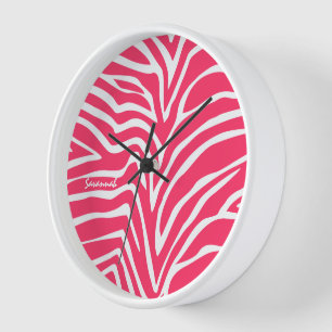Personalisierte rosa Zebra-Wanduhr Uhr