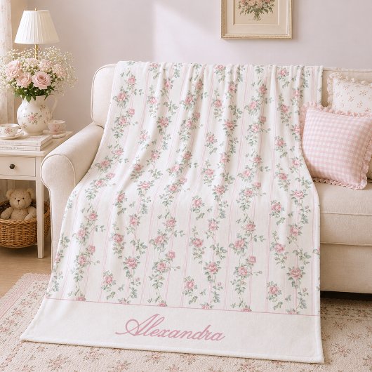 Personalisierte rosafarbene Blumen-Rosen-Fleece-De Fleecedecke