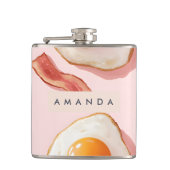 Personalisierte, rosafarbene Eier und Bacon-Muster Flachmann (Vorderseite)