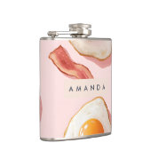 Personalisierte, rosafarbene Eier und Bacon-Muster Flachmann (Rechts)
