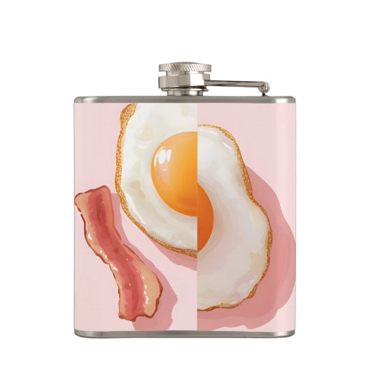 Personalisierte, rosafarbene Eier und Bacon-Muster Flachmann (Rückseite)