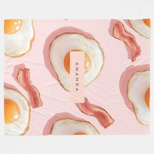 Personalisierte, rosafarbene Eier und Bacon-Muster Fleecedecke (Vorderseite (Horizontal))