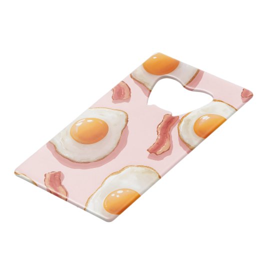 Personalisierte, rosafarbene Eier und Bacon-Muster Geldbeutel Flaschenöffner (Rückseite Schrägansicht)