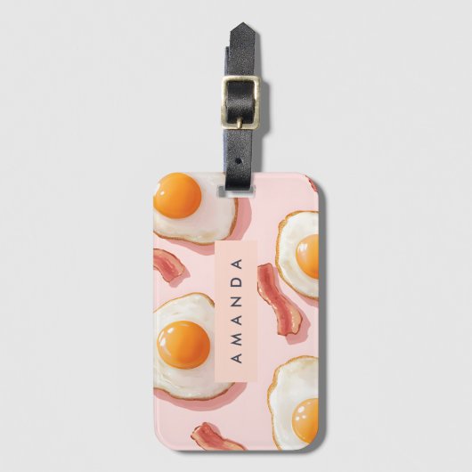 Personalisierte, rosafarbene Eier und Bacon-Muster Gepäckanhänger (Vorderseite Vertikal)