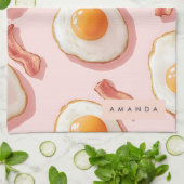 Personalisierte, rosafarbene Eier und Bacon-Muster Geschirrtuch (Gefaltet)