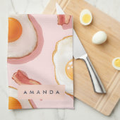 Personalisierte, rosafarbene Eier und Bacon-Muster Geschirrtuch (Viertel Falte)