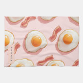 Personalisierte, rosafarbene Eier und Bacon-Muster Geschirrtuch (Horizontal)