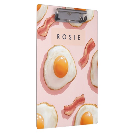 Personalisierte, rosafarbene Eier und Bacon-Muster Klemmbrett (Rechts)