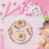 Personalisierte, rosafarbene Eier und Bacon-Muster Pappteller (Party)