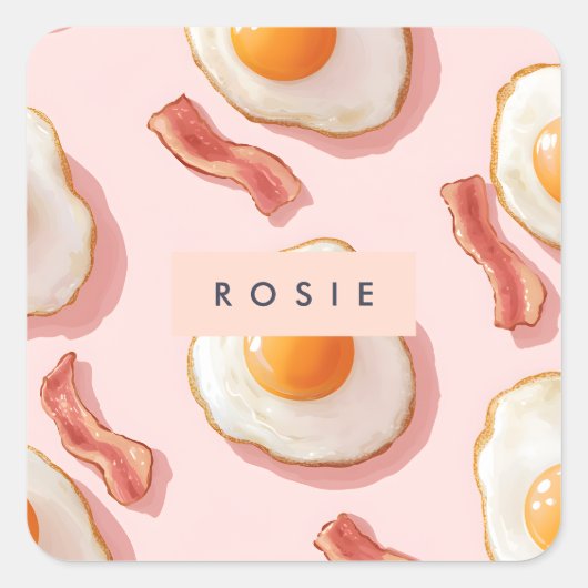 Personalisierte, rosafarbene Eier und Bacon-Muster Quadratischer Aufkleber (Vorderseite)