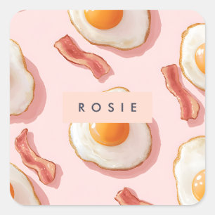 Personalisierte, rosafarbene Eier und Bacon-Muster Quadratischer Aufkleber