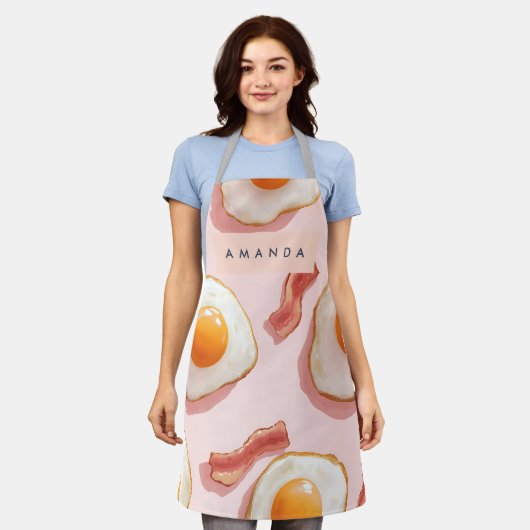 Personalisierte, rosafarbene Eier und Bacon-Muster Schürze (Getragen)
