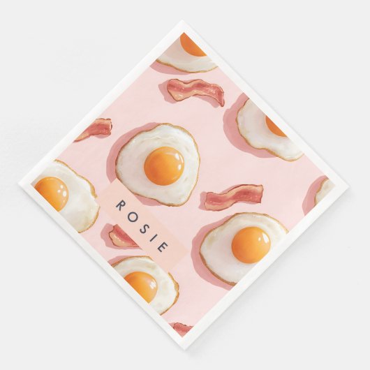 Personalisierte, rosafarbene Eier und Bacon-Muster Serviette (Ecke)
