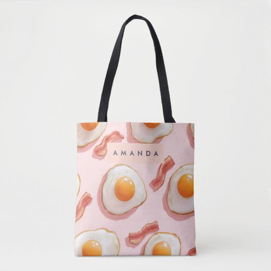 Personalisierte, rosafarbene Eier und Bacon-Muster Tasche (Vorderseite)