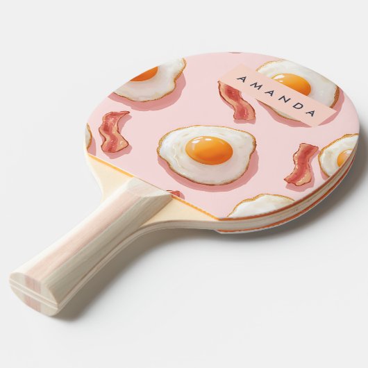 Personalisierte, rosafarbene Eier und Bacon-Muster Tischtennis Schläger (Vorderseite)