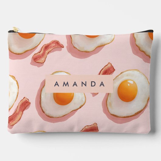 Personalisierte, rosafarbene Eier und Bacon-Muster Zubehörtasche (Vorderseite)