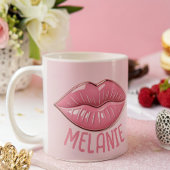 Personalisierte, rosafarbene Lippen Kaffeetasse