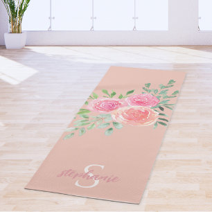 Personalisierte rosafarbene Rosen Yogamatte