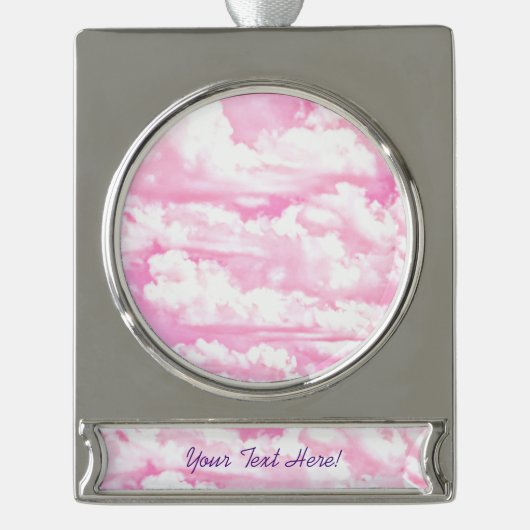 Personalisierte rosafarbene Wolken Banner-Ornament Silber (Vorderseite)