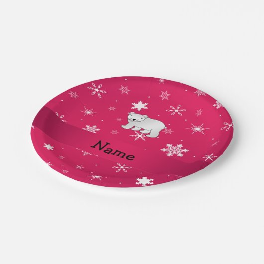 Personalisierte Rosanamensschneeflocken des Pappteller (Schrägansicht)