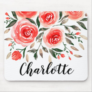 Personalisierte rosarote Watercolor-Rosen mit Mousepad
