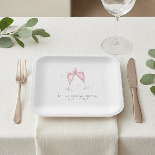 Personalisierte rosé Champagner Brautparty Pappteller
