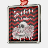 Personalisierte Rose des Schädels Gothic Zickzack Ornament Aus Metall (Links)