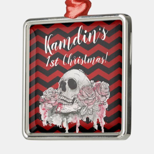 Personalisierte Rose des Schädels Gothic Zickzack Ornament Aus Metall (Links)