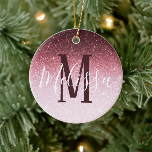 Personalisierte Rose Glitzer Keramik Ornament (Baum)