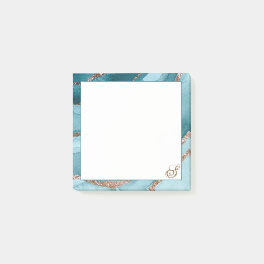 Personalisierte Rose Gold Aquamarines Blue MARBLE  Post-it Klebezettel (Vorderseite)
