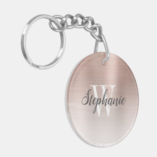 Personalisierte Rose Gold Brushed Metal Monogram Schlüsselanhänger (Vorderseite links)