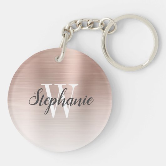 Personalisierte Rose Gold Brushed Metal Monogram Schlüsselanhänger (Rückseite)