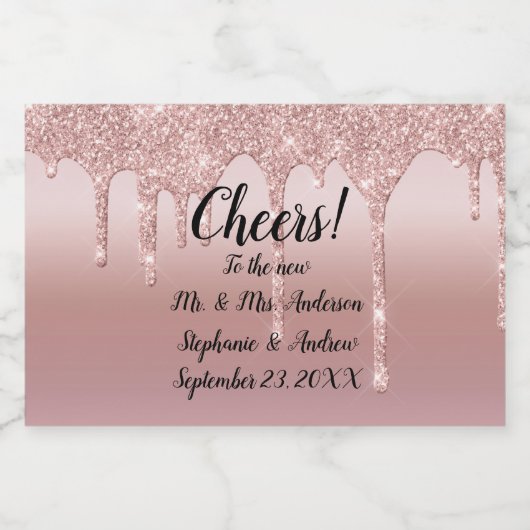Personalisierte Rose Gold Drilling Glitzer Mini Schaumweinetikett (Einzelnes Label)