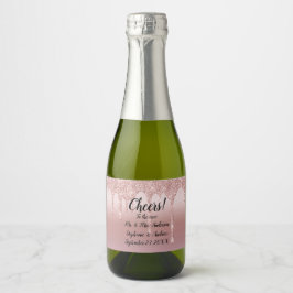 Personalisierte Rose Gold Drilling Glitzer Mini Schaumweinetikett