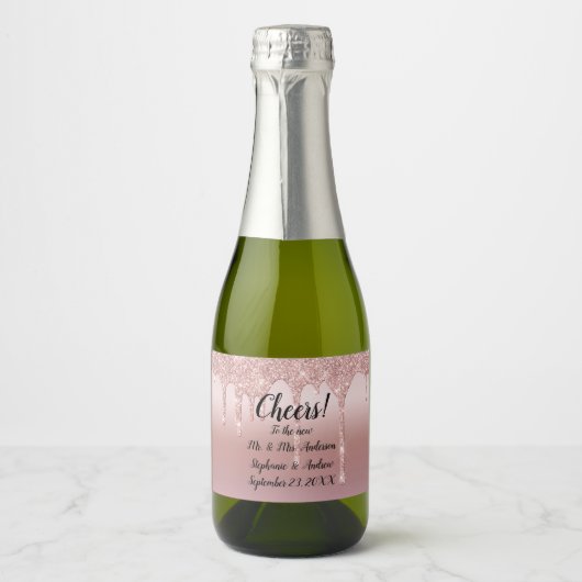 Personalisierte Rose Gold Drilling Glitzer Mini Schaumweinetikett (Vorderseite)