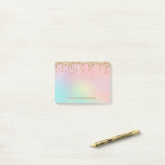 Personalisierte Rose Gold Drilling Glitzer Post-it Klebezettel (Auf Schreibtisch)
