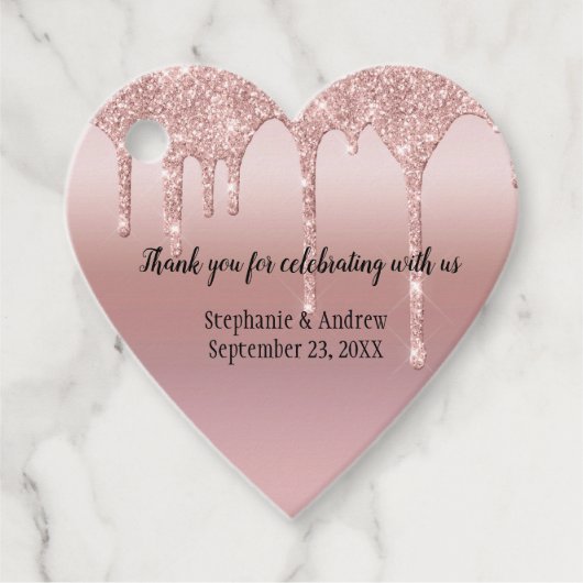 Personalisierte Rose Gold Dripping Glitzer Hochzei Geschenkanhänger (Vorderseite)