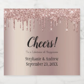 Personalisierte Rose Gold Dripping Glitzer Wedding Schaumweinetikett (Einzelnes Label)