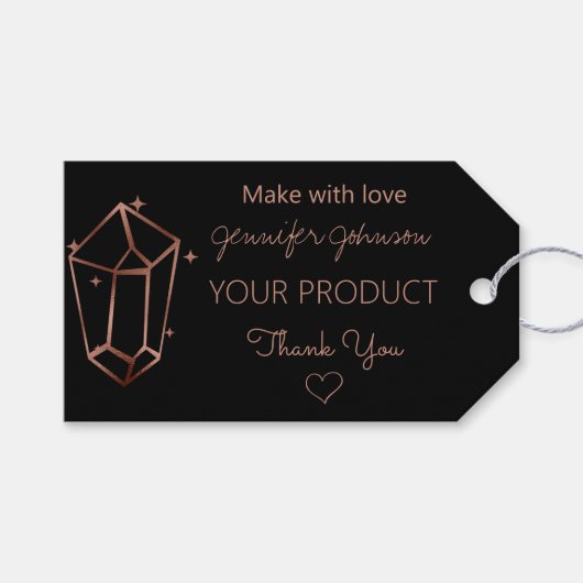 Personalisierte Rose Gold Foil White Black Gift Ta Geschenkanhänger (Vorderseite (Horizontal))