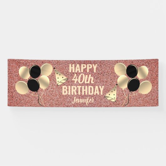 Personalisierte Rose Gold Glitzer 40. Geburtstag P Banner (Horizontal)